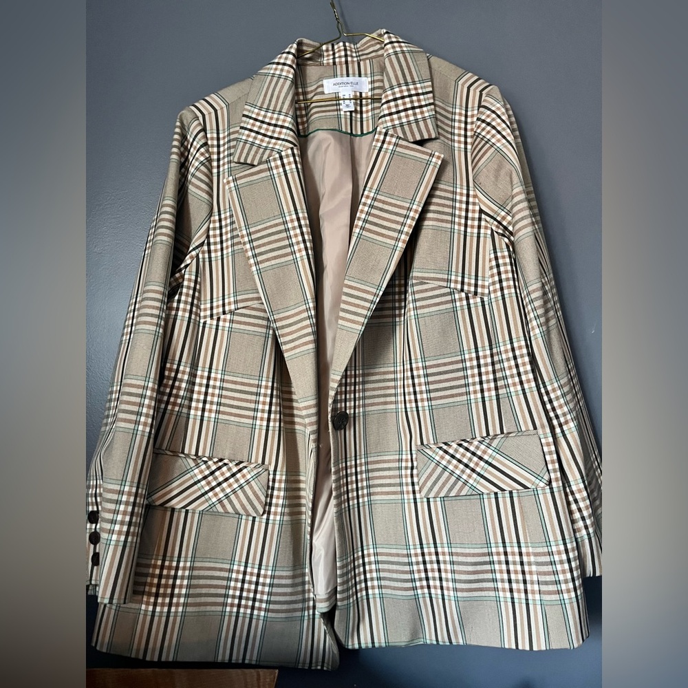 Addition Elle Beige Plaid Blazer